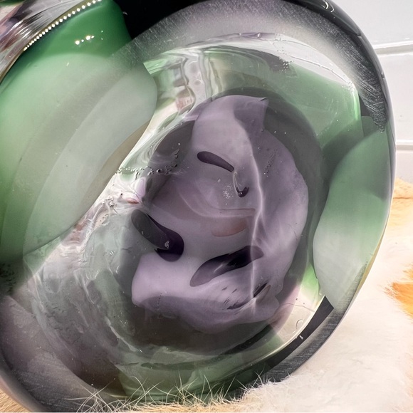 Hand Blown Art Glass Ruffled Swung Vase Abstract Green & Purple Fusion - Picture 9 of 16